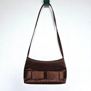 CLAIRE'S Brown Satin Purse / Small Handbag with Bow Accent